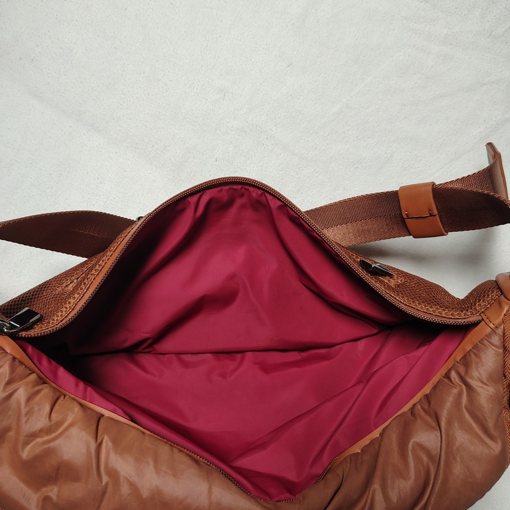 Caraa Women Sling Bag Fanny Pack Brown Nylon Puffy Crossbody Belt Bag - Picture 10 of 15